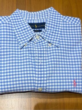 Ralph Lauren Blue and White Gingham Button-Down Shirt